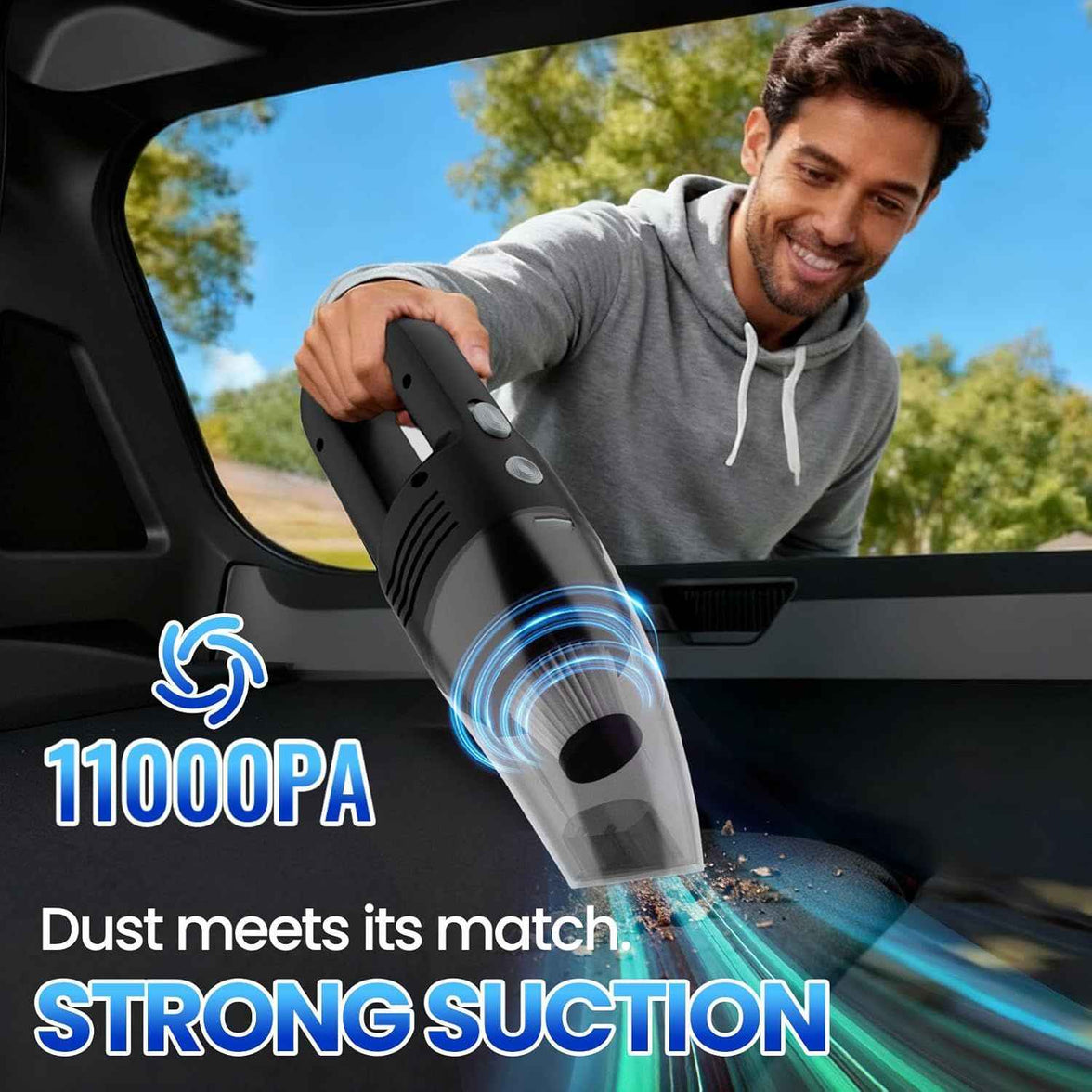 Portable Wireless Handheld Vacuum Cleaner, 11000PA High Power Mini Car Vacuum with Type-C Charging, 4000mAh Battery, 3 Nozzles & 2 Filters for Home Office Car Dust (Black)
