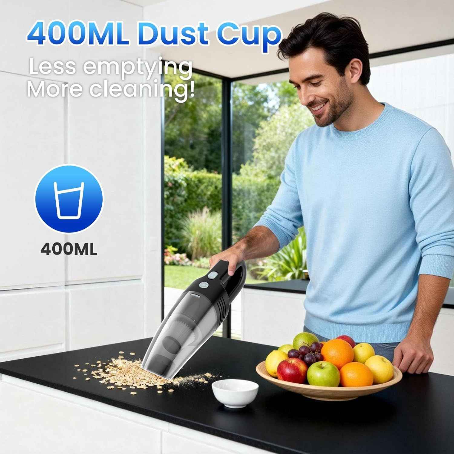 Portable Wireless Handheld Vacuum Cleaner, 11000PA High Power Mini Car Vacuum with Type-C Charging, 4000mAh Battery, 3 Nozzles & 2 Filters for Home Office Car Dust (Black)