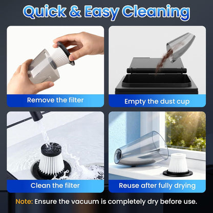 Portable Handheld Vacuum Cleaner - 11000PA High Power Mini Car Vacuum with Type-C Charging, 4000mAh Battery, 3 Nozzles & 2 Filters for Home Office Car Dust (Black)
