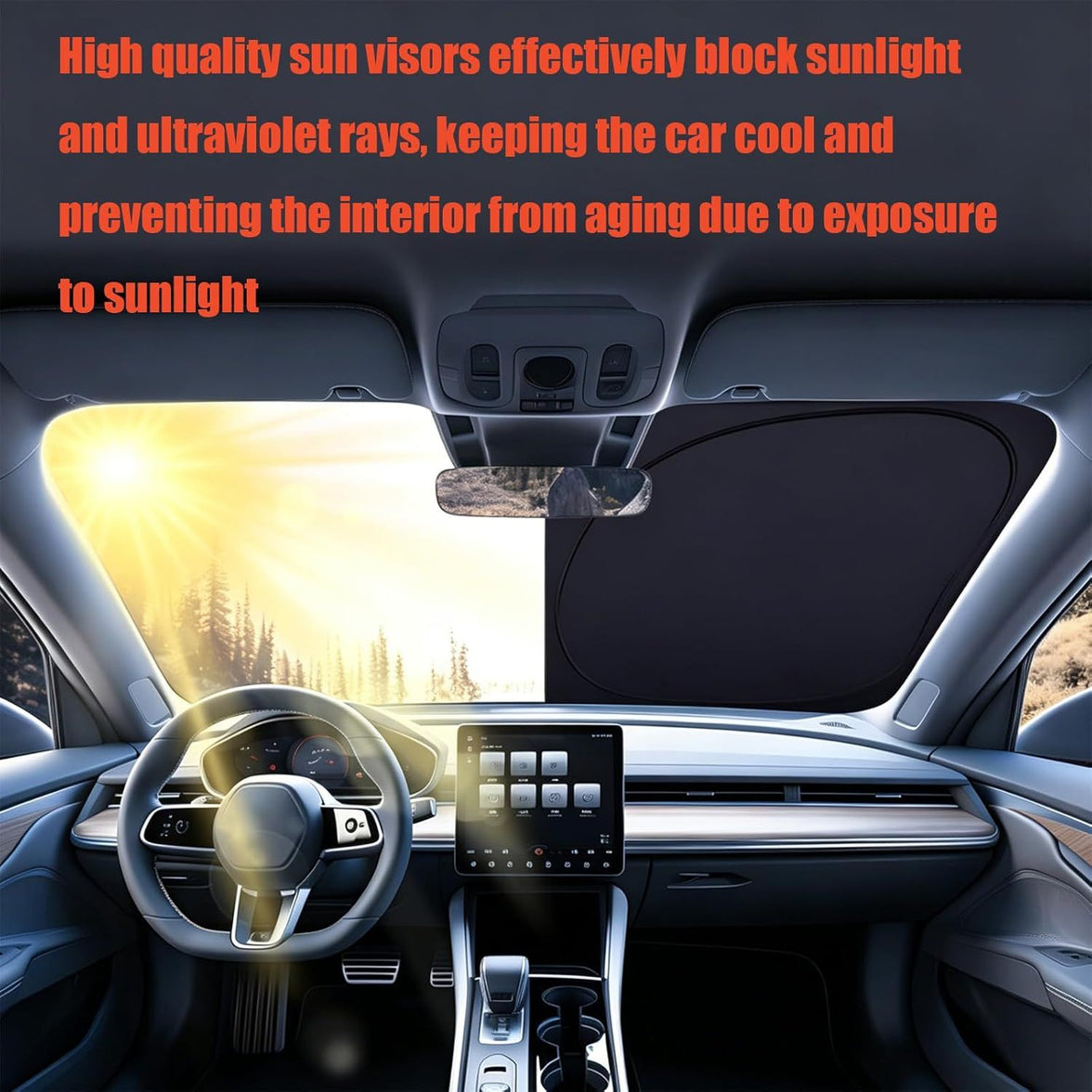 Universal Windshield Sun Shade for Sedans & Compact SUVs - Heat Insulation UV Protection Foldable Visor 140x70cm (Silver)