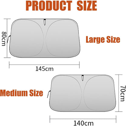 Universal Windshield Sun Shade for Sedans & Compact SUVs - Heat Insulation UV Protection Foldable Visor 140x70cm (Silver)