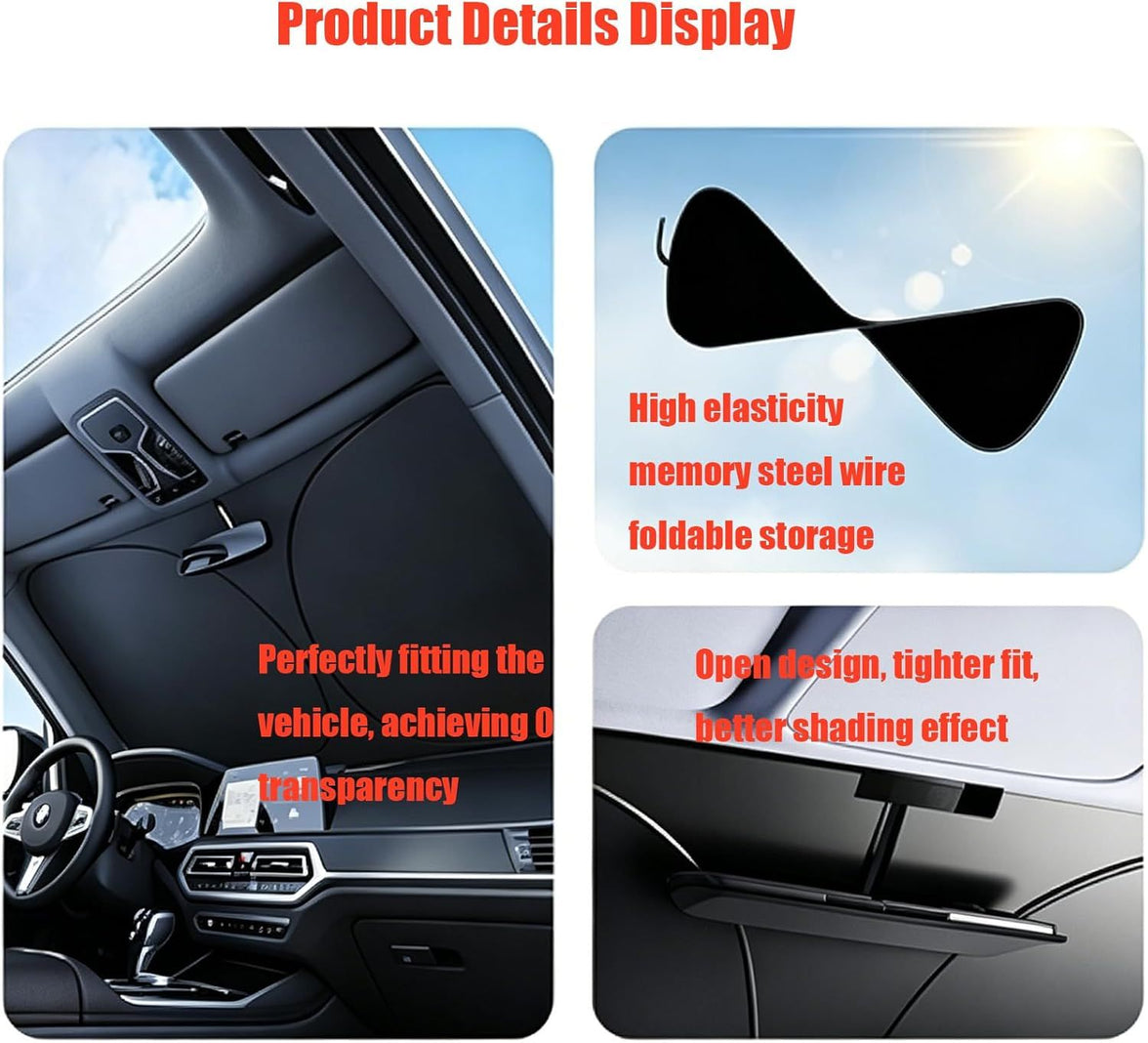 Universal Windshield Sun Shade for Sedans & Compact SUVs - Heat Insulation UV Protection Foldable Visor 140x70cm (Silver)