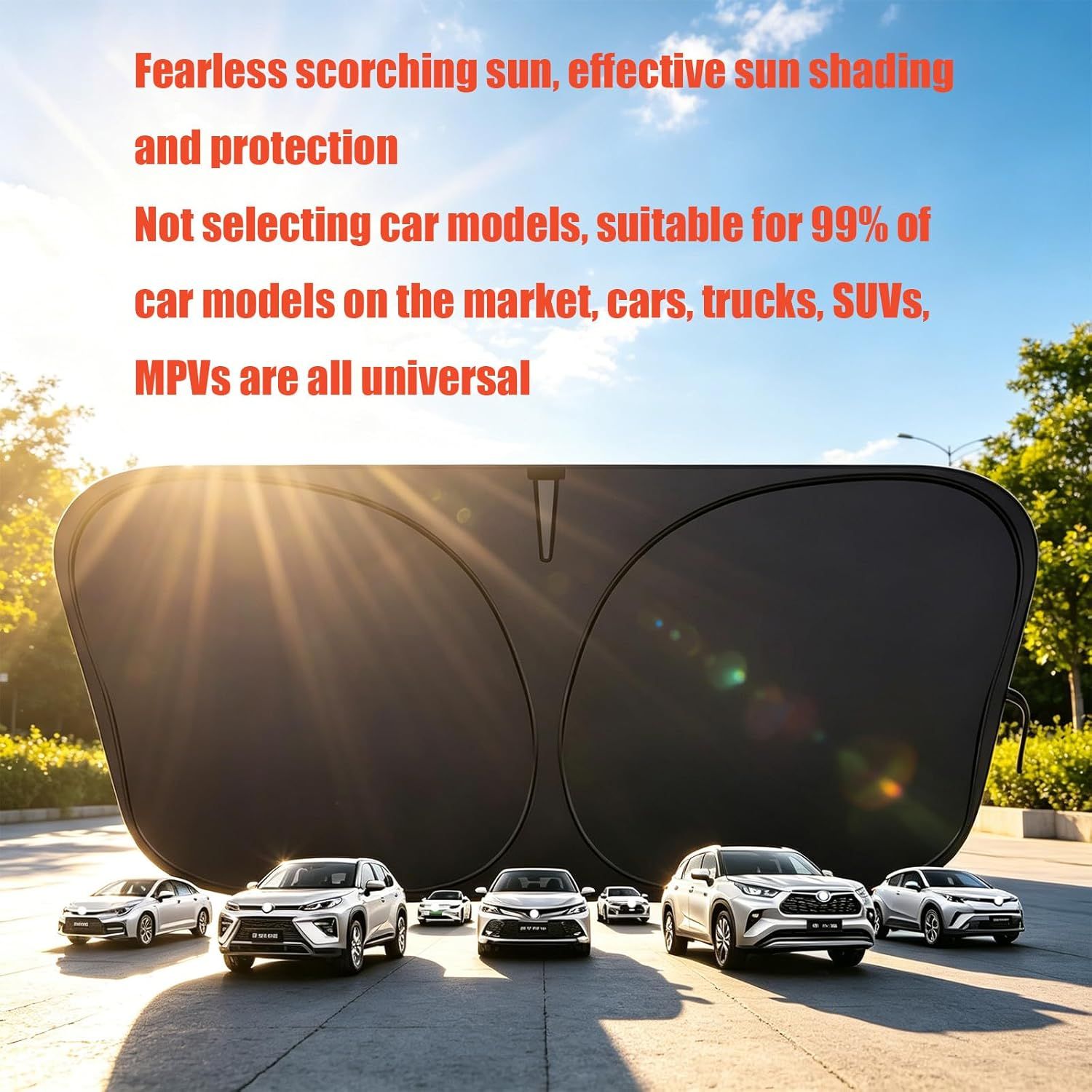 Universal Windshield Sun Shade for Sedans & Compact SUVs - Heat Insulation UV Protection Foldable Visor 140x70cm (Silver)