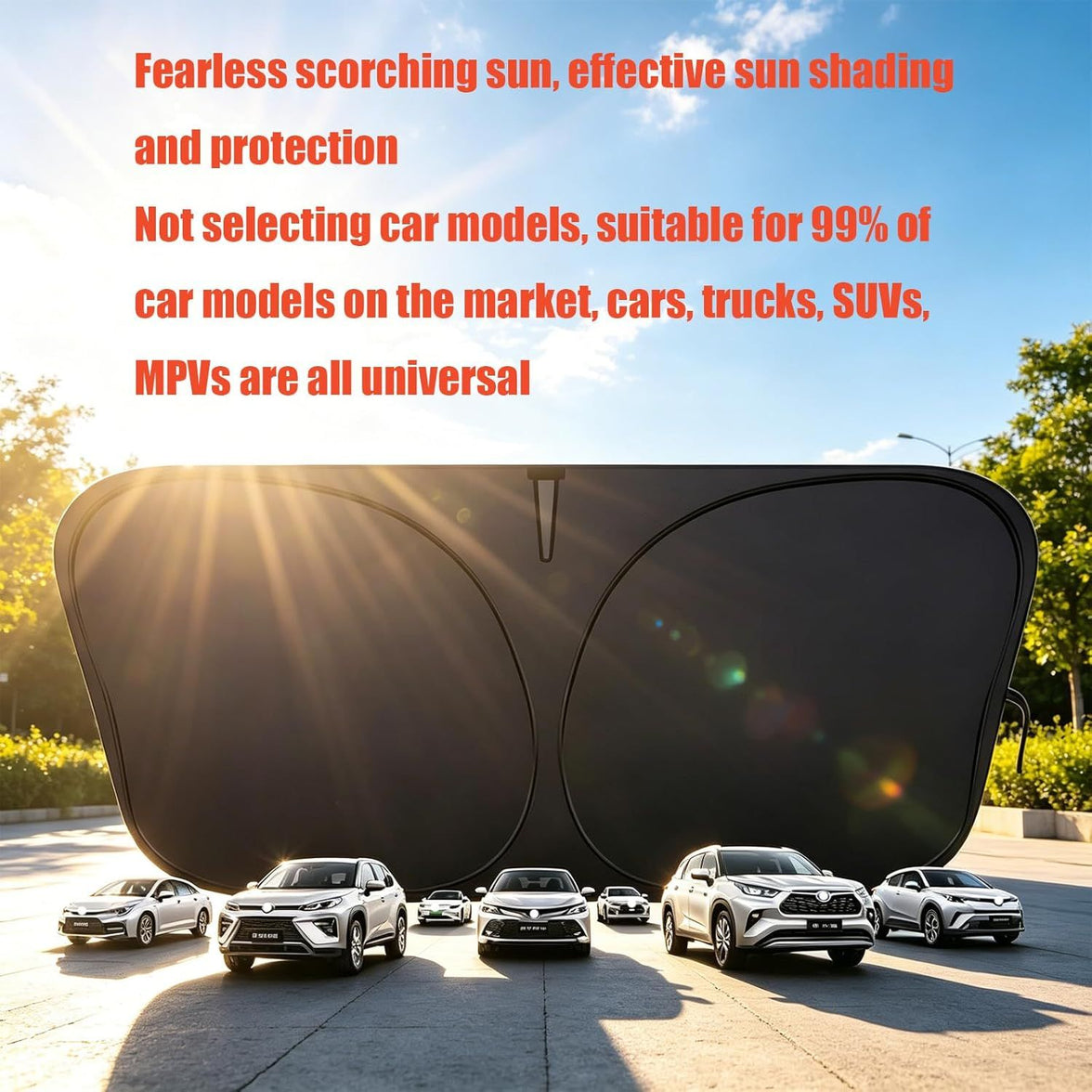 Universal Windshield Sun Shade for Sedans & Compact SUVs - Heat Insulation UV Protection Foldable Visor 140x70cm (Silver)