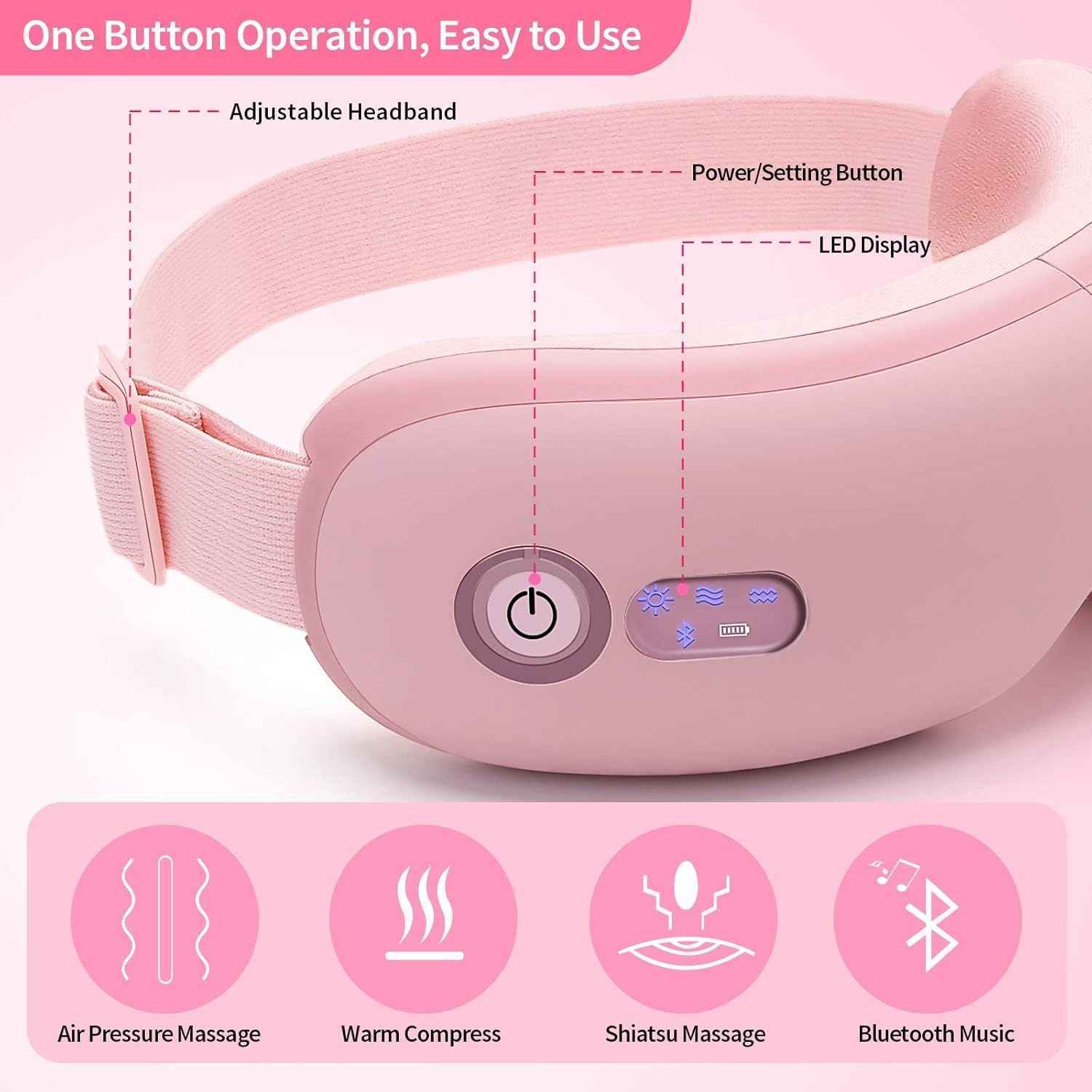 Eye Massager with Heat, Vibration and Warm Compress, Smart Sleeping Eyes Mask with Bluetooth Can Connect with Phone for Music,Gift for Mother's Day
