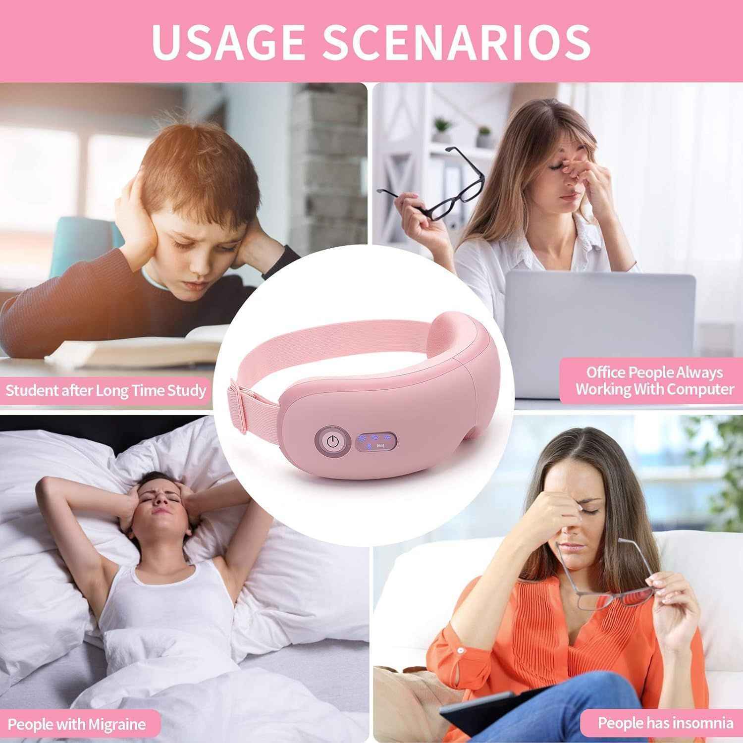 Eye Massager with Heat, Vibration and Warm Compress, Smart Sleeping Eyes Mask with Bluetooth Can Connect with Phone for Music,Gift for Mother's Day