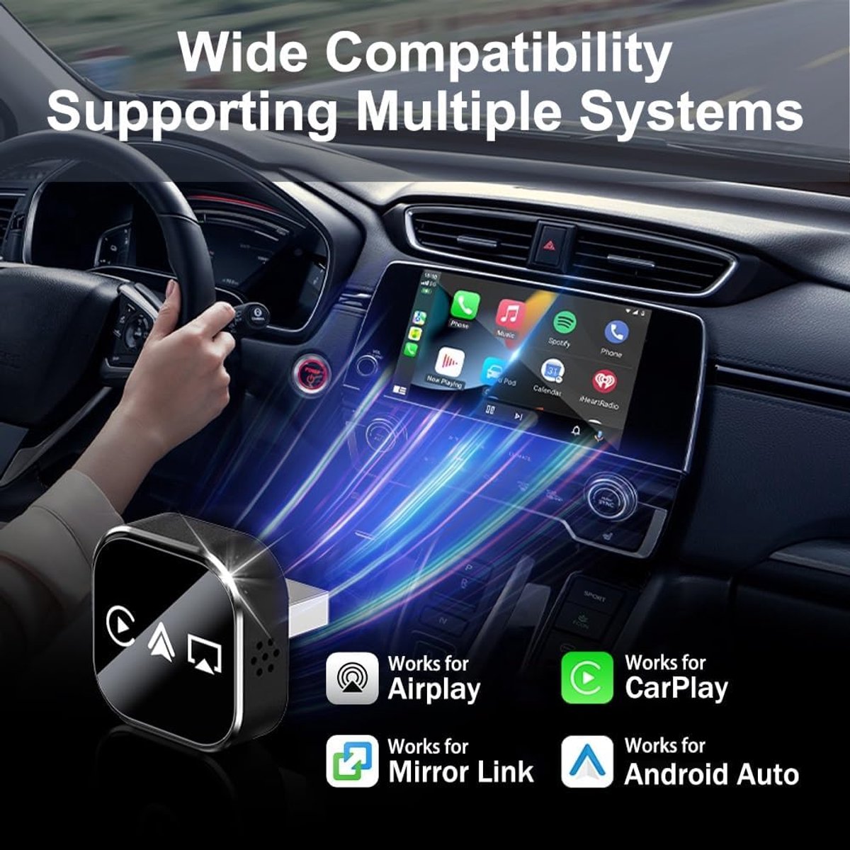 3-in-1 Wireless CarPlay Adapter - Mirror Link for iPhone/Android, Auto Connection, Dual Wi-Fi 2.4/5 GHz & Bluetooth 5.0, Wired to Wireless Mode (2026 Version)