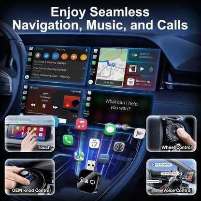 3-in-1 Wireless CarPlay Adapter - Mirror Link for iPhone/Android, Auto Connection, Dual Wi-Fi 2.4/5 GHz & Bluetooth 5.0, Wired to Wireless Mode (2026 Version)