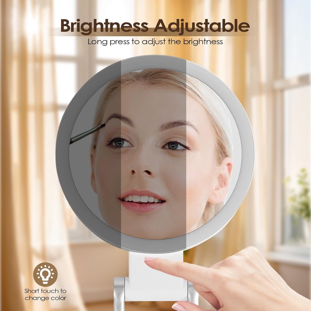 Mirror - Lighted Mirror - Makeup Mirror - 10x Magnifying Mirror - Double-Sided Lighted Makeup Mirror - Adjustable Brightness - Rechargeable and Foldable LED Desktop Mirror - Suitable for Bedroom, Bathroom, and Travel - Wit