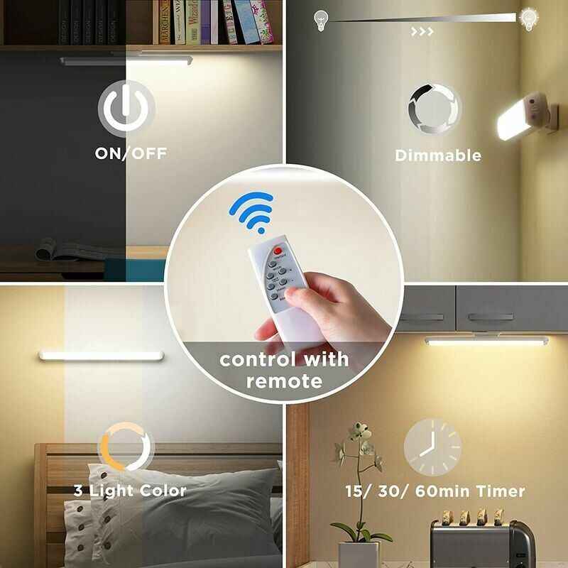 Dimmable LED Cupboard Light with Remote Control & Touch Rechargeable Wall Lamp - 34 cm