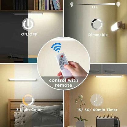Dimmable LED Cupboard Light with Remote Control & Touch Rechargeable Wall Lamp - 34 cm