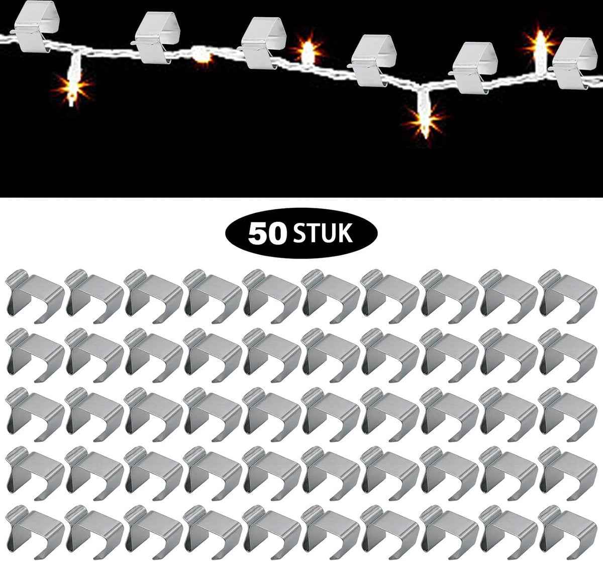 50 Pieces - Christmas Lights Gutter Hooks - Christmas Lights Roof Hooks - Christmas Lights Clips - Christmas Lights Gutter Hangers Seasonal Lighting Hooks For Outdoors For Christmas Lights Kitchen - Stainless Steel Clamp Metal Cable Clamp - Cable Clips -