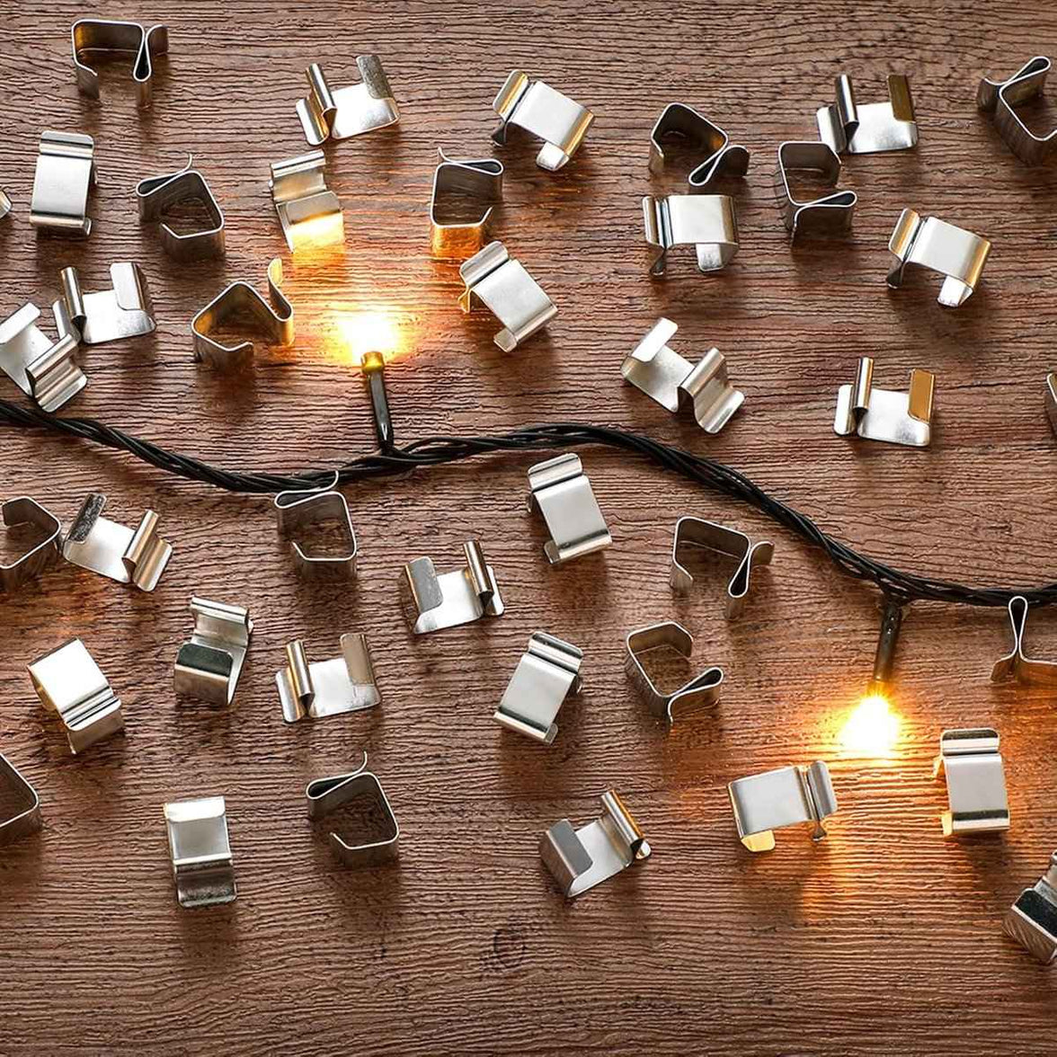 50 Pieces - Christmas Lights Gutter Hooks - Christmas Lights Roof Hooks - Christmas Lights Clips - Christmas Lights Gutter Hangers Seasonal Lighting Hooks For Outdoors For Christmas Lights Kitchen - Stainless Steel Clamp Metal Cable Clamp - Cable Clips -