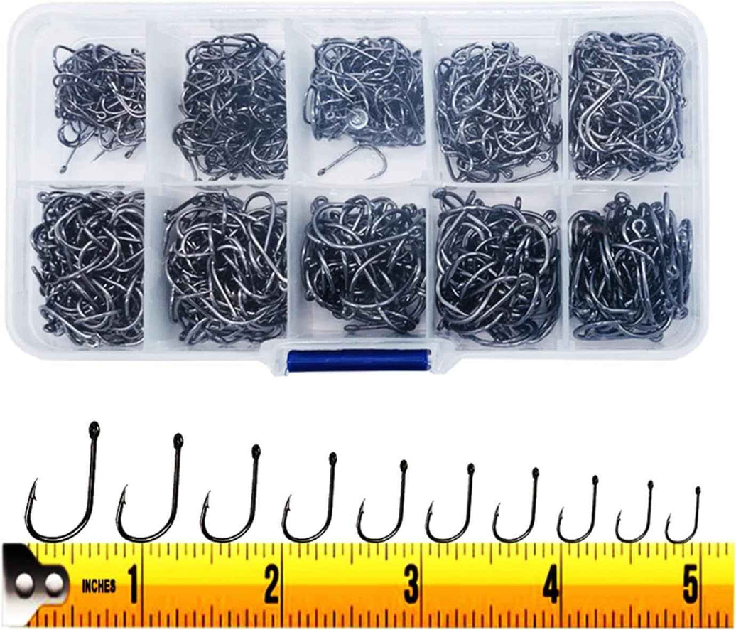 High Carbon Steel Barbed Fishing Hooks Set - 300 Piece Assortment for Ultimate Fishing Experience