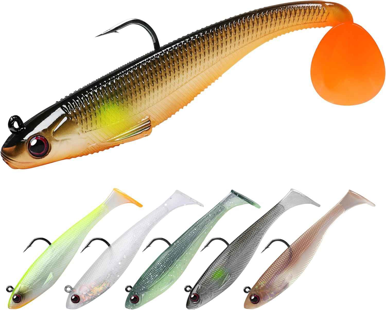 Pre Rigged Soft Swimbait Fishing Lures with Hooks, Sinking Vibration Baits for Bass, Trout, Crappie, Walleye and Freshwater Fishing
