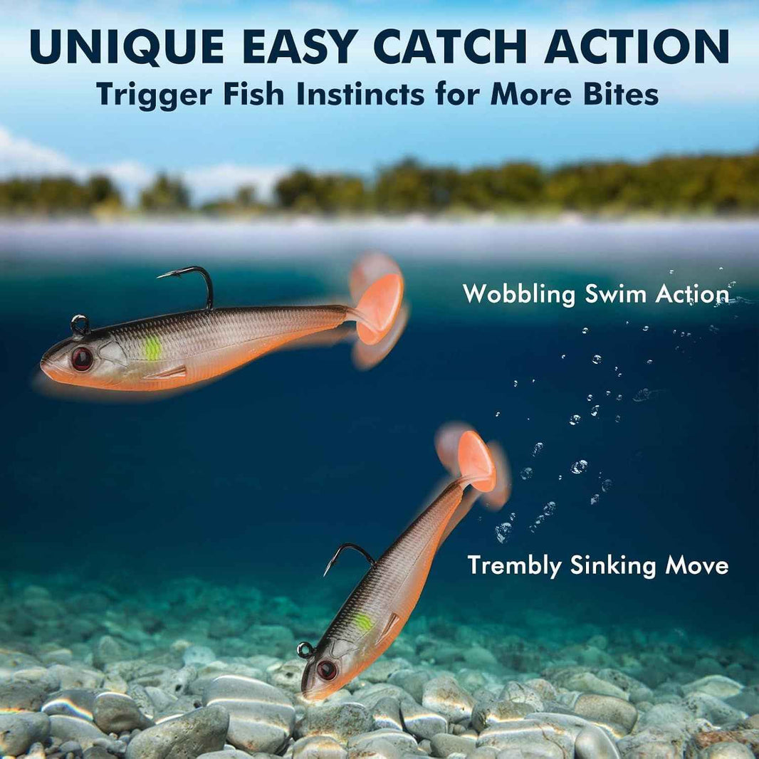 Pre Rigged Soft Swimbait Fishing Lures with Hooks, Sinking Vibration Baits for Bass, Trout, Crappie, Walleye and Freshwater Fishing