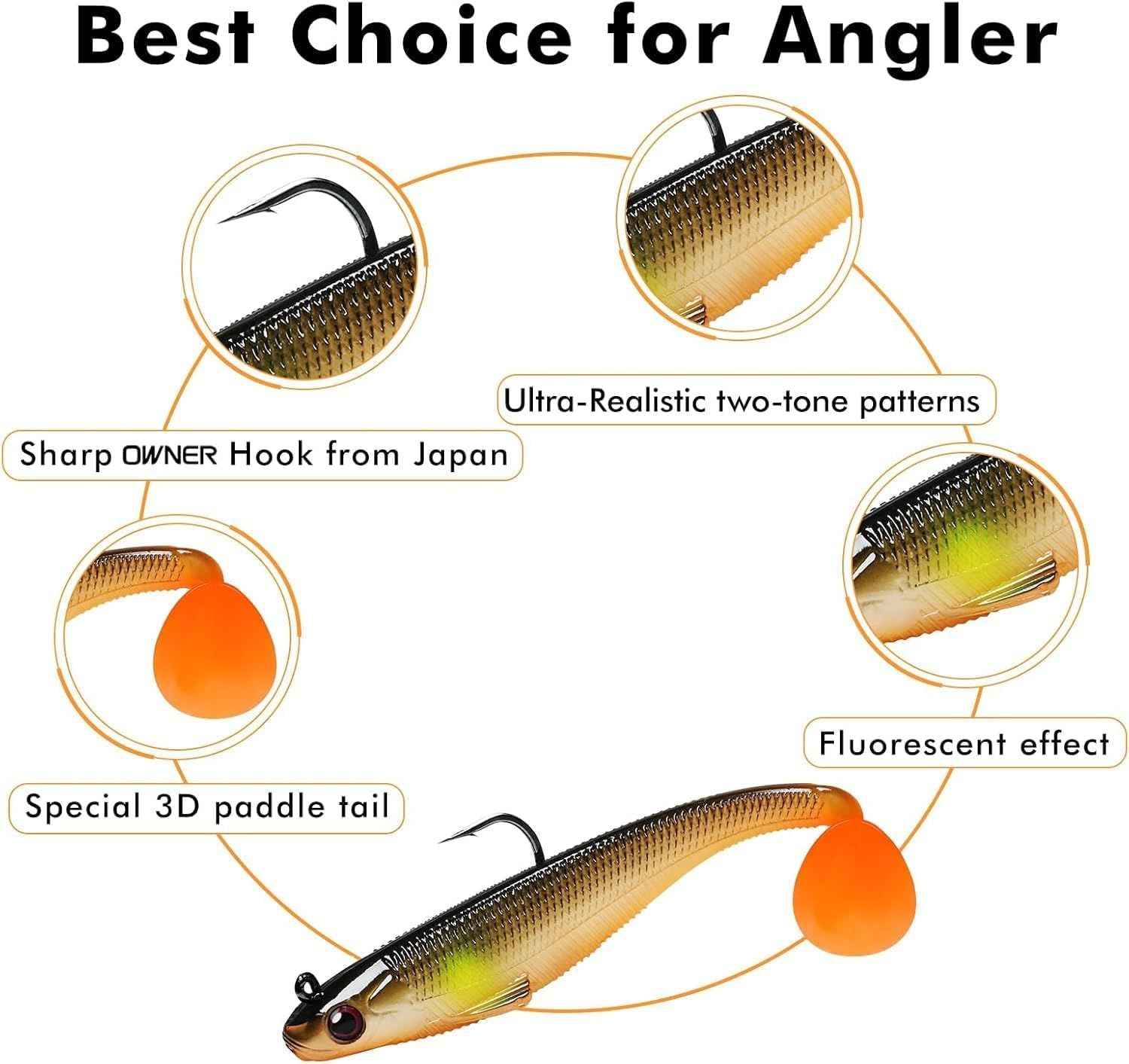 Pre Rigged Soft Swimbait Fishing Lures with Hooks, Sinking Vibration Baits for Bass, Trout, Crappie, Walleye and Freshwater Fishing