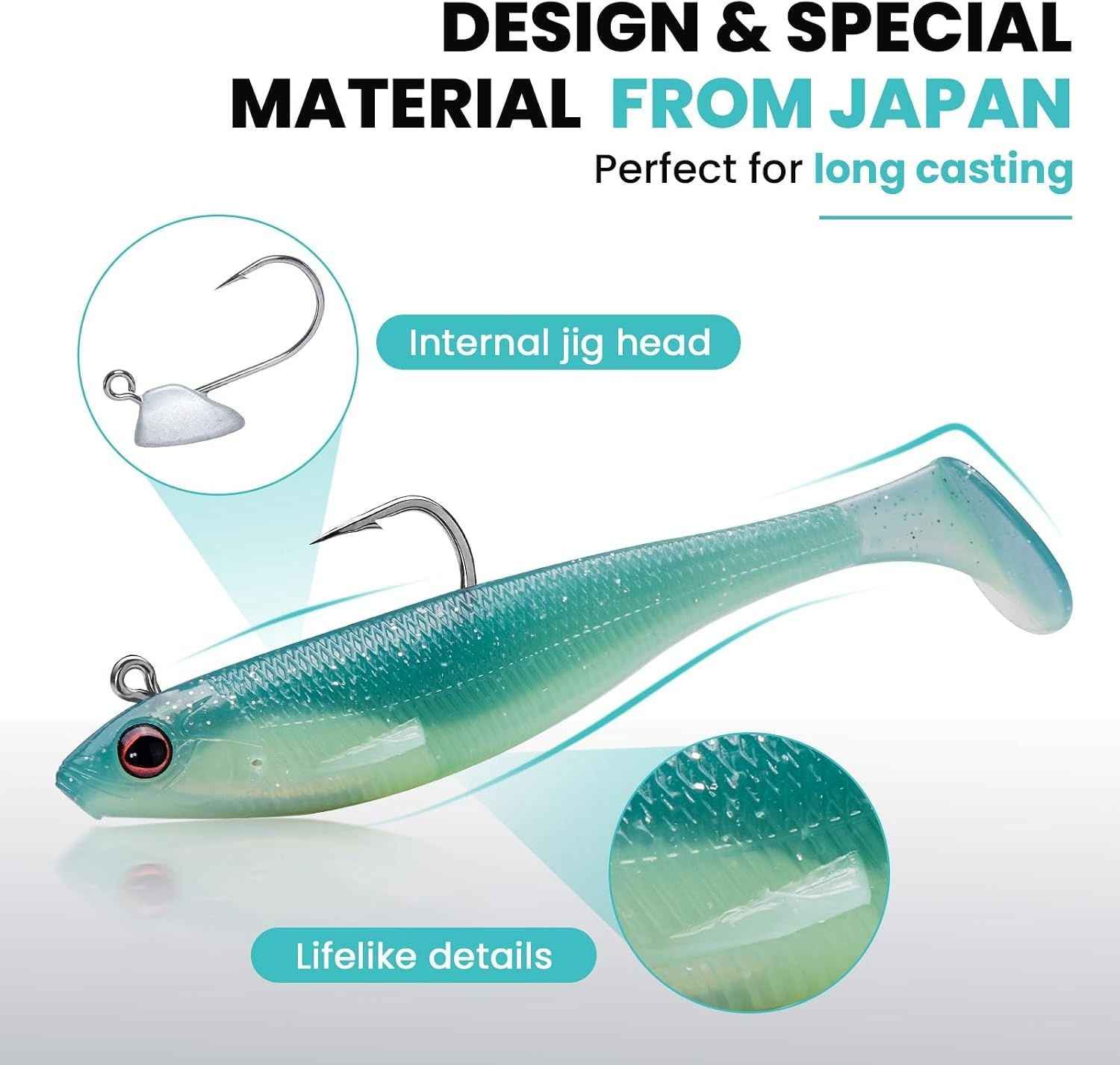 Pre Rigged Soft Swimbait Fishing Lures with Hooks, Sinking Vibration Baits for Bass, Trout, Crappie, Walleye and Freshwater Fishing