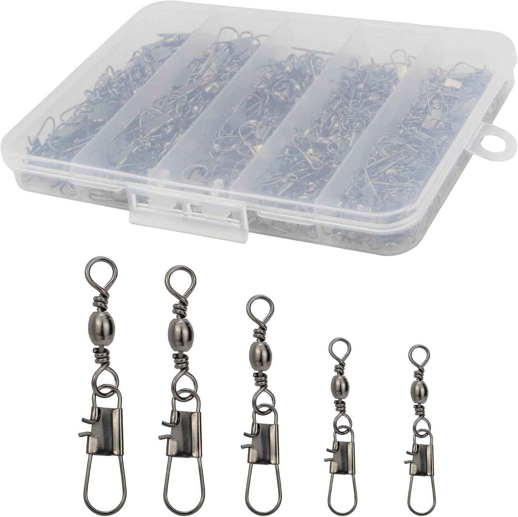 210 Piece Fishing Barrel Swivels with Snaps, Saltwater and Freshwater Snap Connector Set for Quick Lure Changes and Tackle Repairs