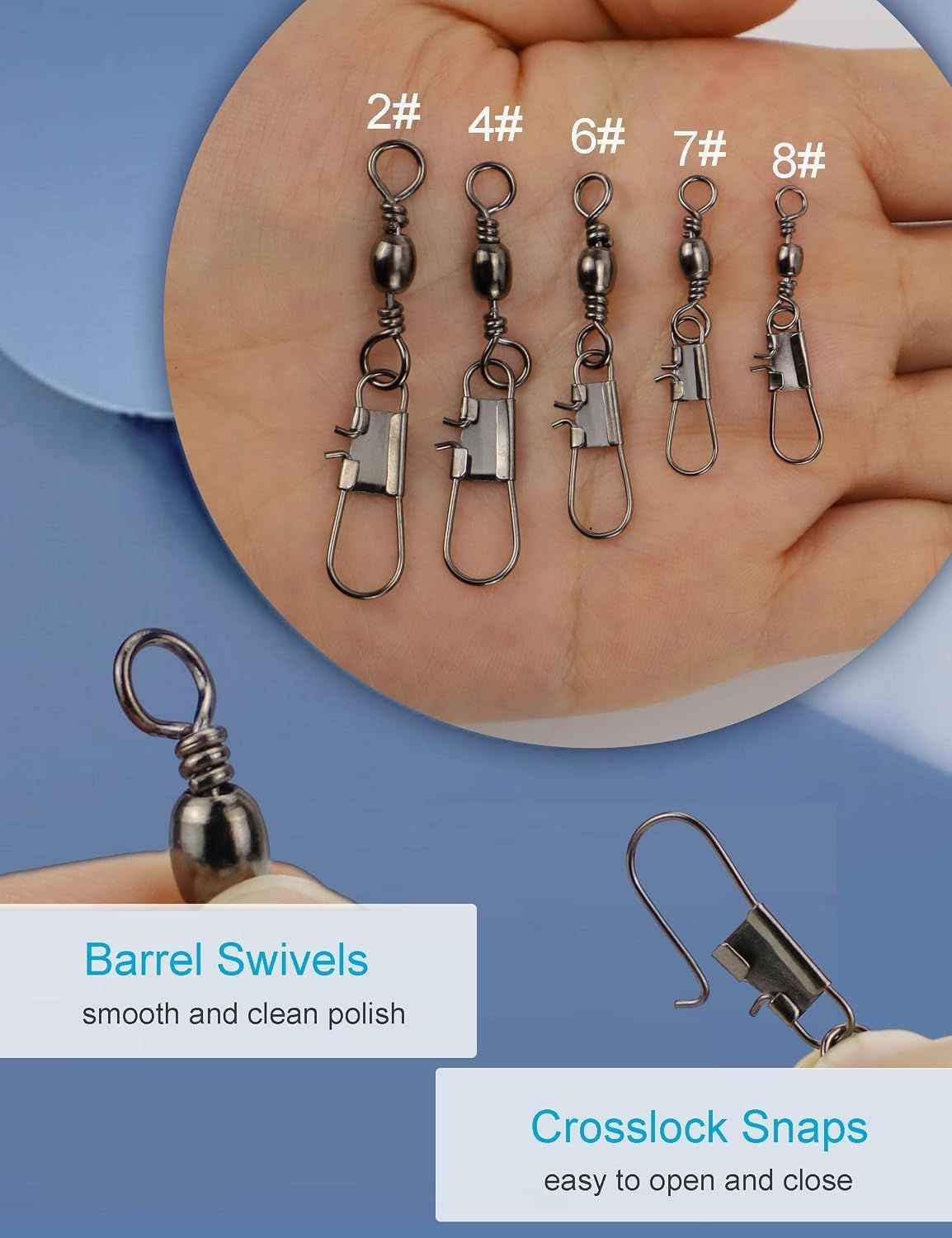 210 Piece Fishing Barrel Swivels with Snaps, Saltwater and Freshwater Snap Connector Set for Quick Lure Changes and Tackle Repairs