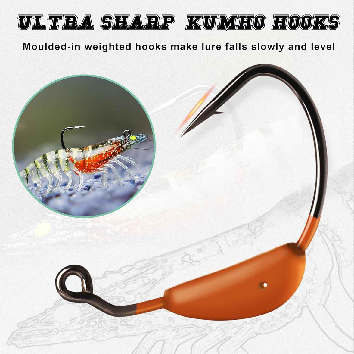 Pre Rigged Saltwater Soft Swimbait Lures with Jig Hooks, Tear Resistant TPE Baits for Redfish, Grouper, Bass, Trout and Freshwater Fishing