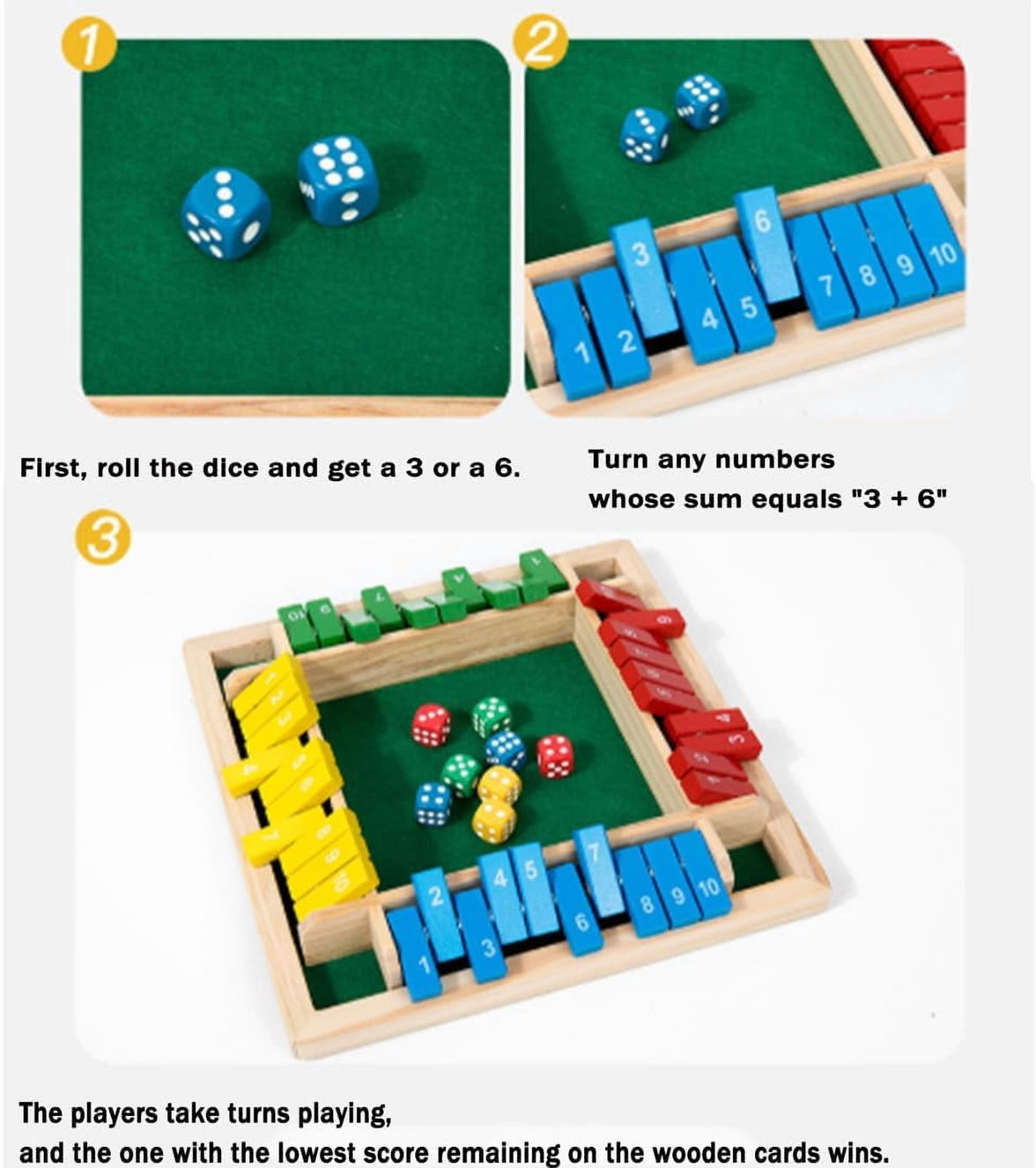 Shut The Box Game - Wooden Dice Board Game for 2-4 Players, Educational Math Game for Family, Friends, and Classroom Fun