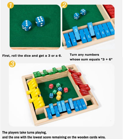 Shut The Box Game - Wooden Dice Board Game for 2-4 Players, Educational Math Game for Family, Friends, and Classroom Fun