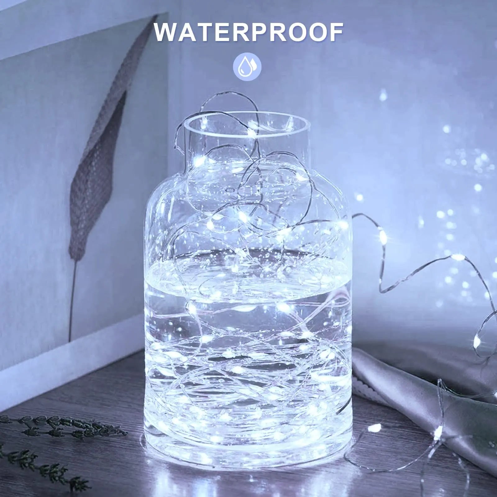 White Solar String Lights Outdoor Waterproof, Each 100 LED Solar Fairy Lights, 8 Modes Solar Christmas Lights for Outside Tree