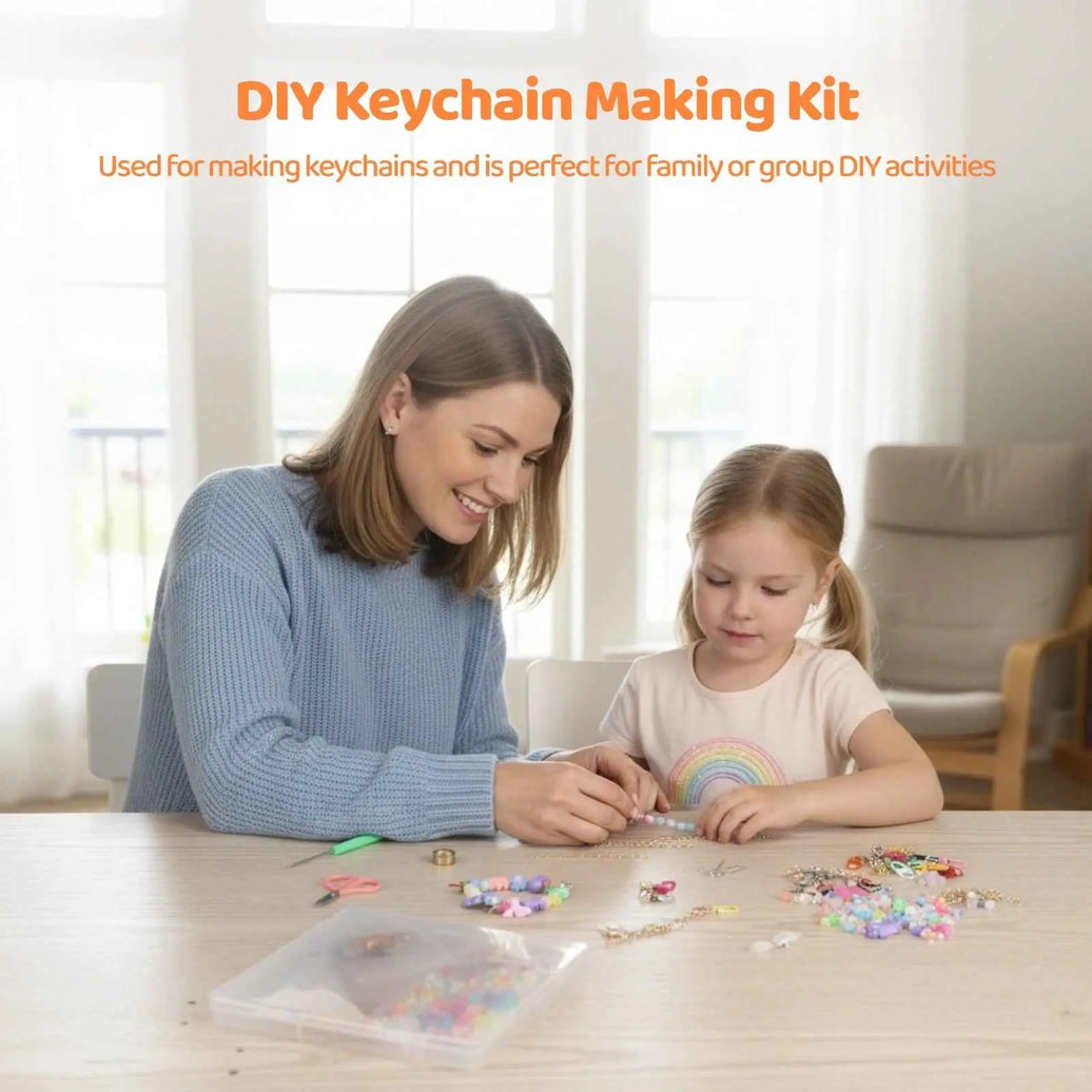 DIY Keychain Making Kit, Includes 300PCS Colorful Beads & 100pcs Charms, Bulk Cute Beaded Keychain Phone Bag Charm Complete Set for Beginners Jewelry Making Accessories Supplies