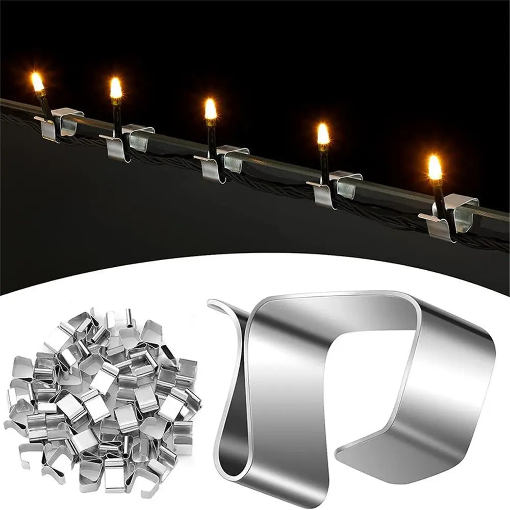Gutter Clips for Outdoor Lights: Durable 100-Piece Metal Clips for Securing String Lights and Seasonal Decor