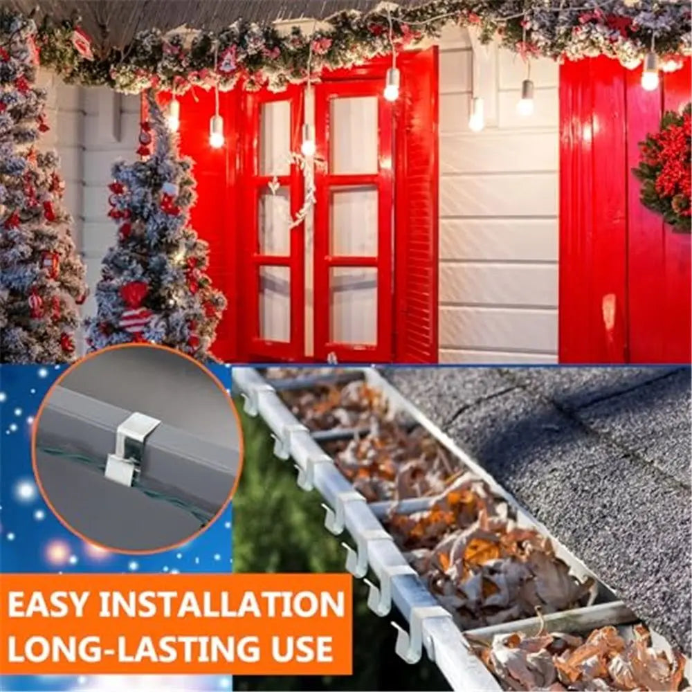 Gutter Clips for Outdoor Lights: Durable 100-Piece Metal Clips for Securing String Lights and Seasonal Decor