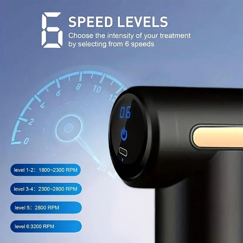**Portable Deep Tissue Massager | 6-Speed & 4 Heads & 15-Min Timer Professional Muscle Recovery, Anytime Anywhere**