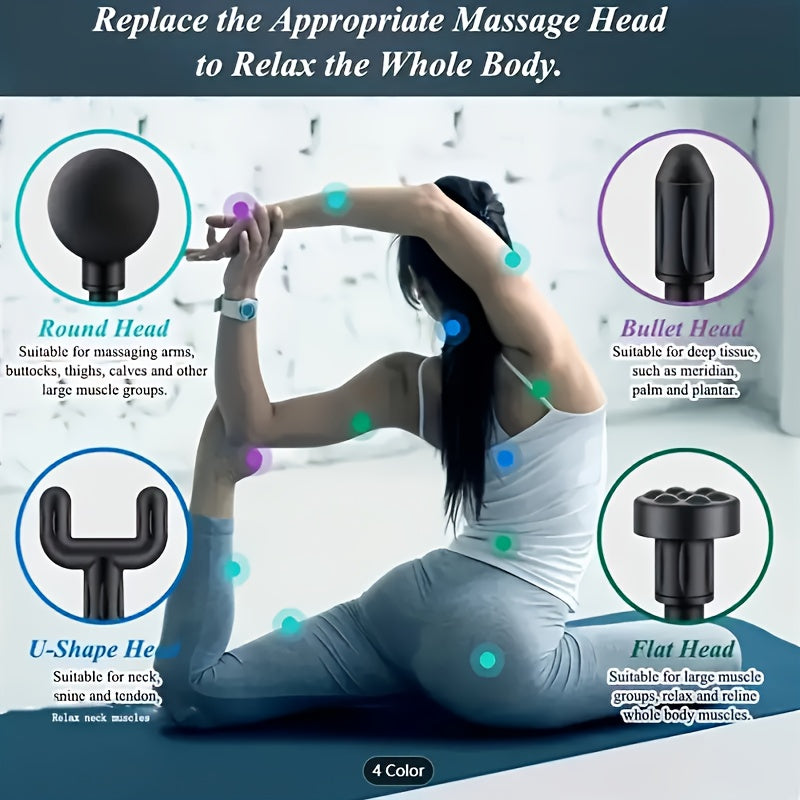 **Portable Deep Tissue Massager | 6-Speed & 4 Heads & 15-Min Timer Professional Muscle Recovery, Anytime Anywhere**