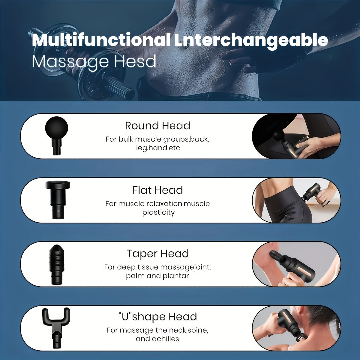 **Portable Deep Tissue Massager | 6-Speed & 4 Heads & 15-Min Timer Professional Muscle Recovery, Anytime Anywhere**
