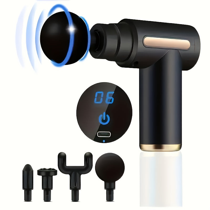 **Portable Deep Tissue Massager | 6-Speed & 4 Heads & 15-Min Timer Professional Muscle Recovery, Anytime Anywhere**