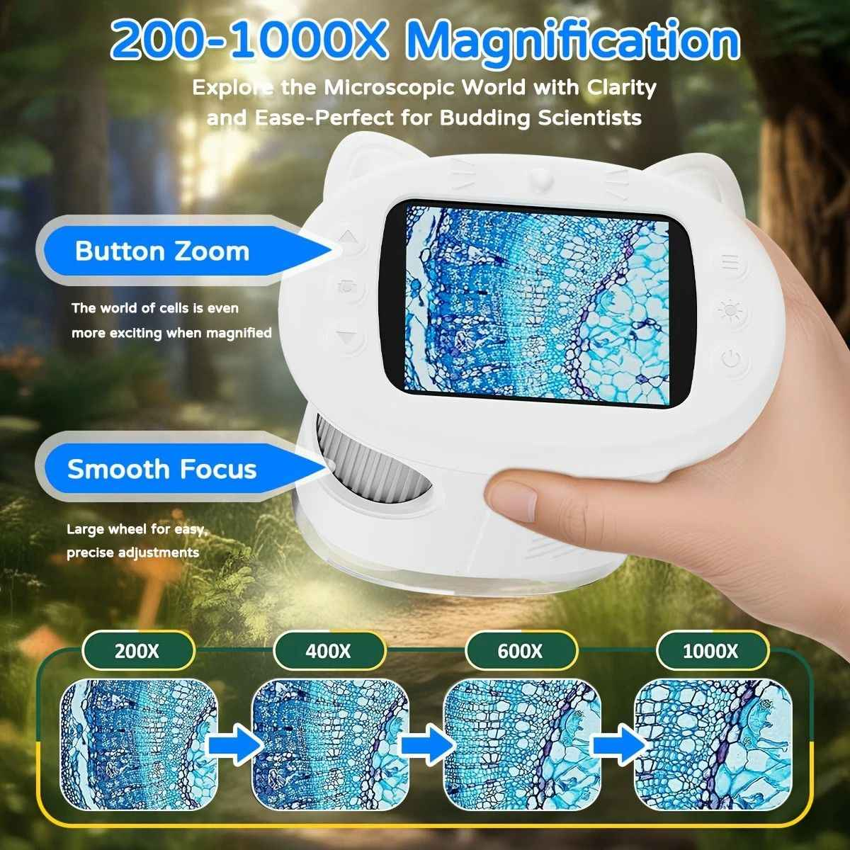Children's 1000X Digital Microscope 2.4 Inch IPS Screen Portable Mini LED Microscope with Photo Video and PC Connection Science Educational Toy.purple