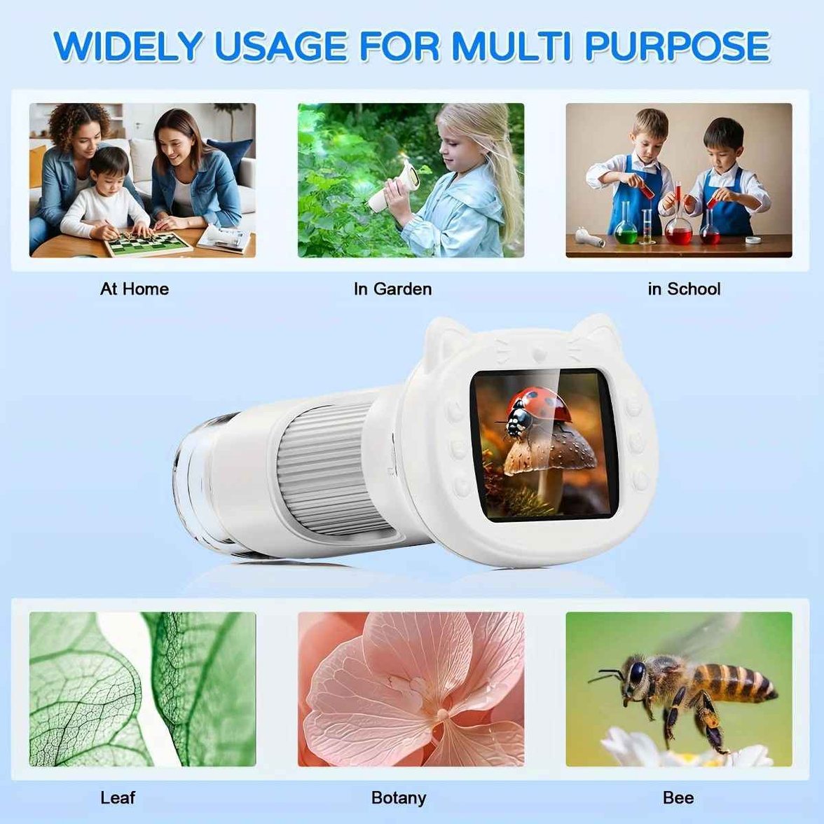 Children's 1000X Digital Microscope 2.4 Inch IPS Screen Portable Mini LED Microscope with Photo Video and PC Connection Science Educational Toy.purple