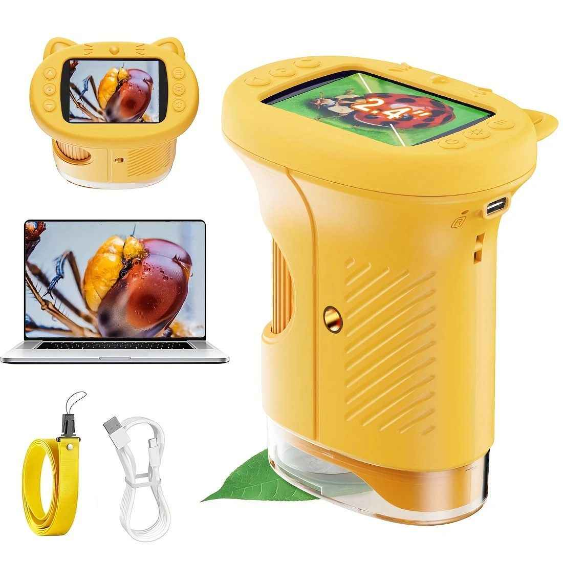Children's 1000X Digital Microscope 2.4 Inch IPS Screen Portable Mini LED Microscope with Photo Video and PC Connection Science Educational Toy.purple