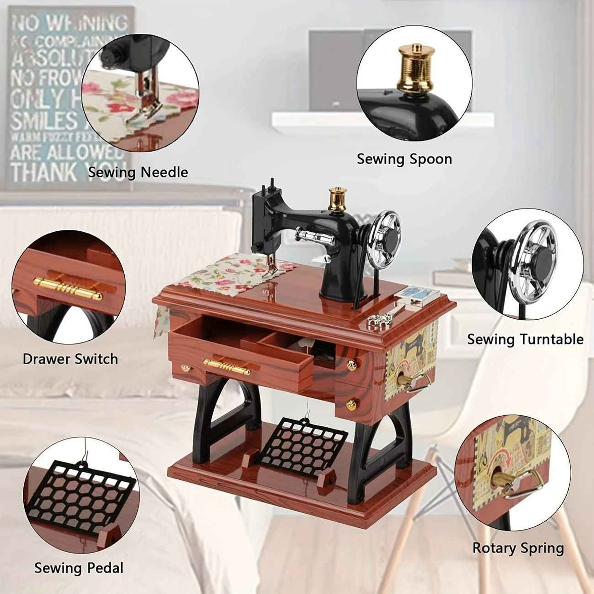 Vintage Sewing Machine Music Box – Winding Out Melodies of Time, Preserving Memories of the Years