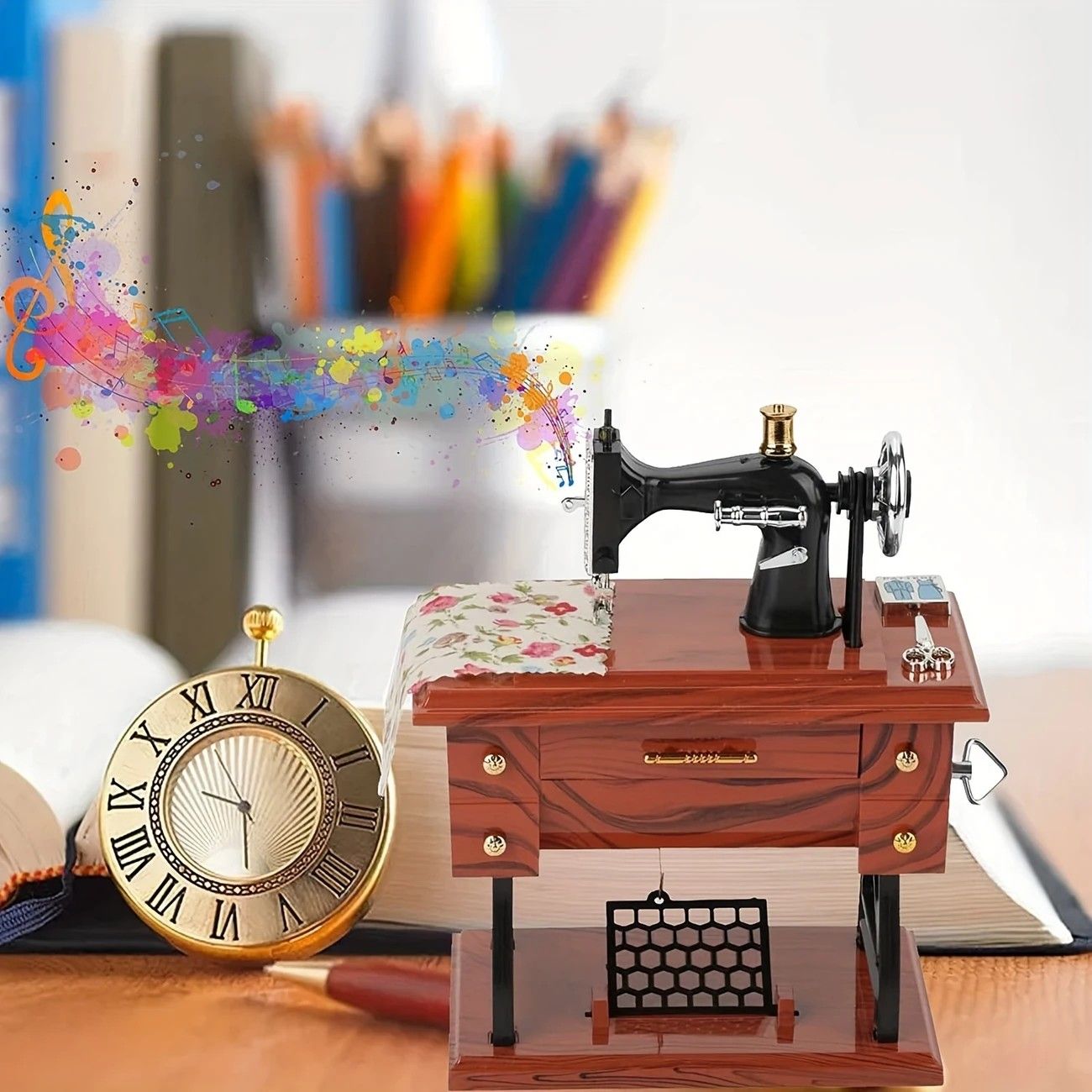 Vintage Sewing Machine Music Box – Winding Out Melodies of Time, Preserving Memories of the Years