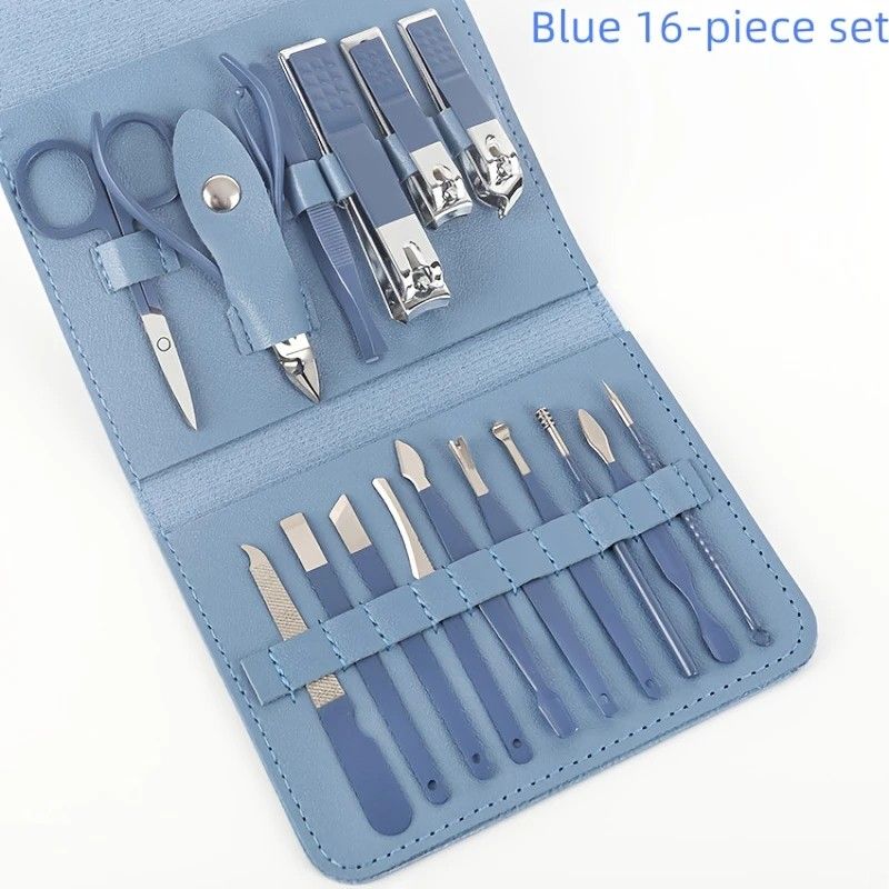16-Piece Nail Care Set | Portable & Professional, One Box for Hand & Foot Details.BLUE