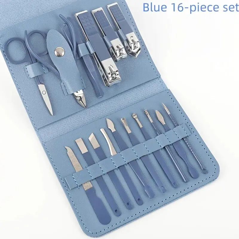 16-Piece Nail Care Set | Portable & Professional, One Box for Hand & Foot Details.BLUE