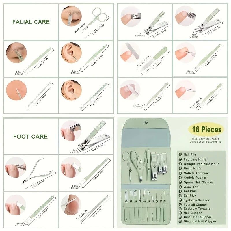 16-Piece Nail Care Set | Portable & Professional, One Box for Hand & Foot Details.BLUE
