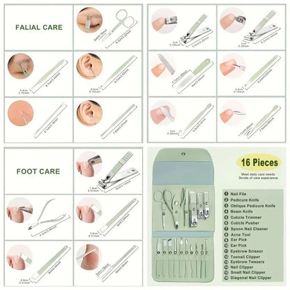 16-Piece Nail Care Set | Portable & Professional, One Box for Hand & Foot Details.BLUE
