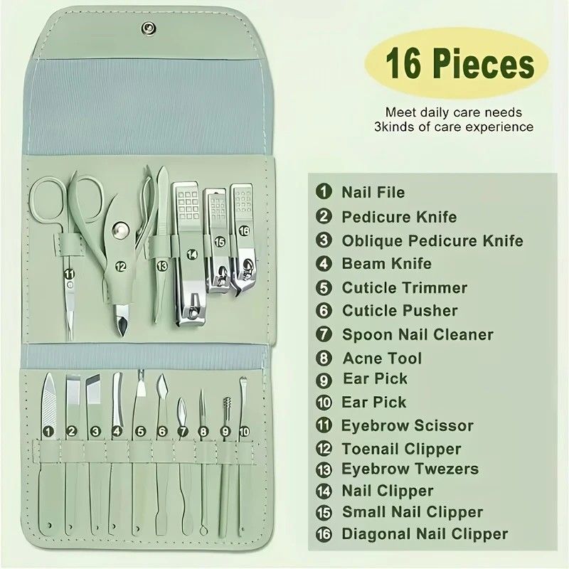 16-Piece Nail Care Set | Portable & Professional, One Box for Hand & Foot Details.BLUE