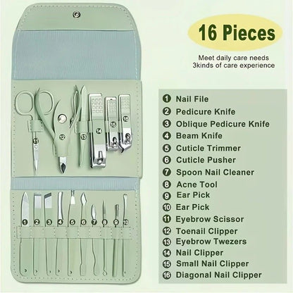 16-Piece Nail Care Set | Portable & Professional, One Box for Hand & Foot Details.BLUE