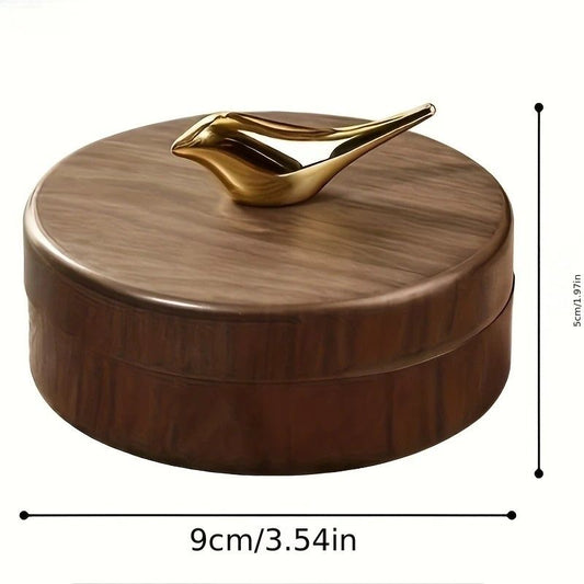 Luxury Desktop Ashtray | Creative High-End Living Room Decor, Personalized Car Ashtray with Lid, Retro Aesthetic, Perfect Gift for Homeowners, Golden Bird Golden Liner