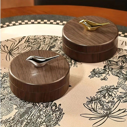 Luxury Desktop Ashtray | Creative High-End Living Room Decor, Personalized Car Ashtray with Lid, Retro Aesthetic, Perfect Gift for Homeowners, Golden Bird Golden Liner