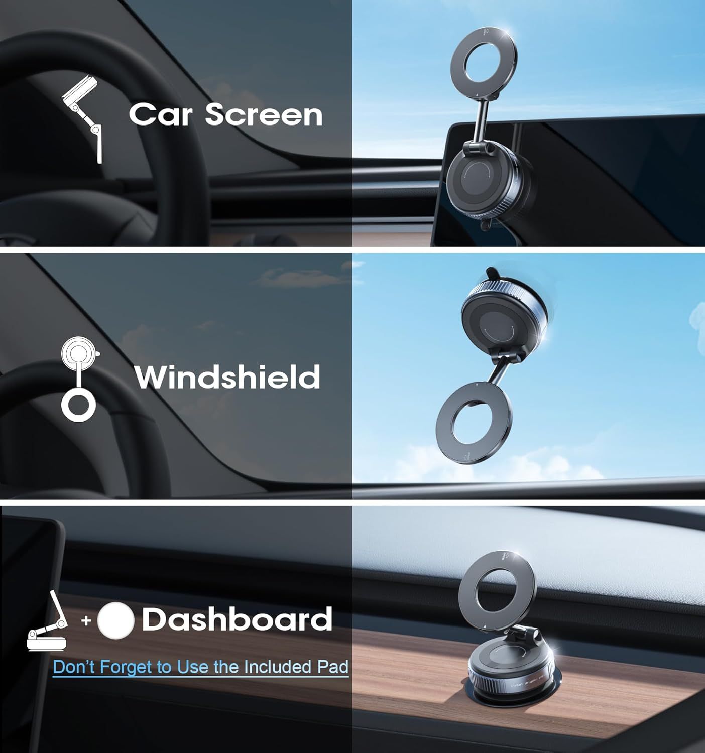 2026 Upgraded Vacuum Magnetic Car Phone Holder 360° Reinforced 96LBS Ultra Suction Cup Phone Mount for MagSafe Cell Phone Holders for Your Car/Gym/Mirror Mount for iPhone & Android