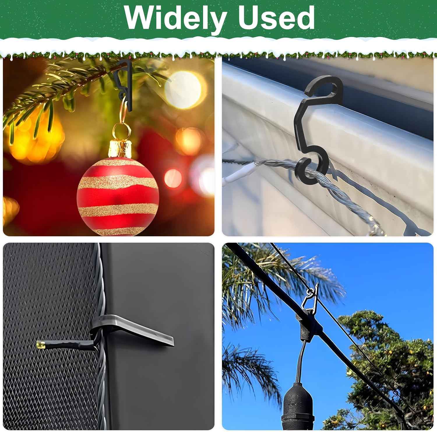 Christmas Light Clips Outdoor - 200 Pcs Holiday Lights Clip Plastic Gutter Hooks Outside Xmas Light Hangers for Hanging Christmas Halloween Decor (Black)